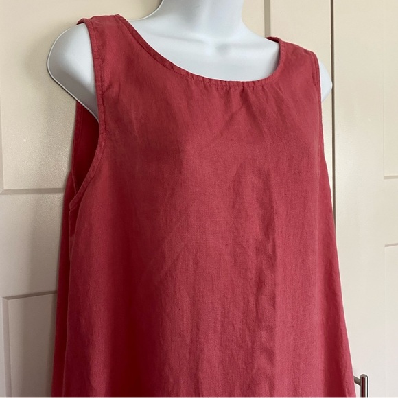 Terzo Millennio Orange Linen Sleeveless Dress Size Medium  Midi Maxi Lagenlook - Picture 2 of 14